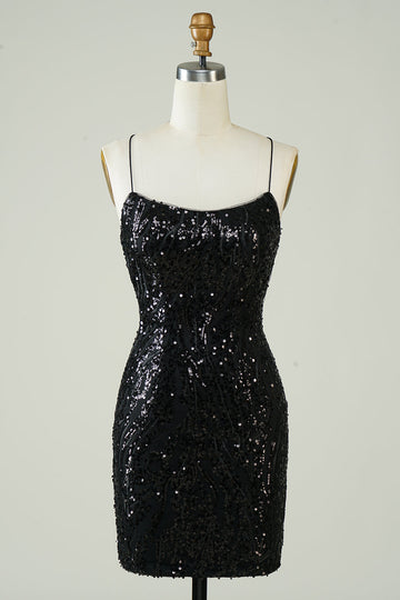 Strapless Bodycon Sequin Little Black Dress